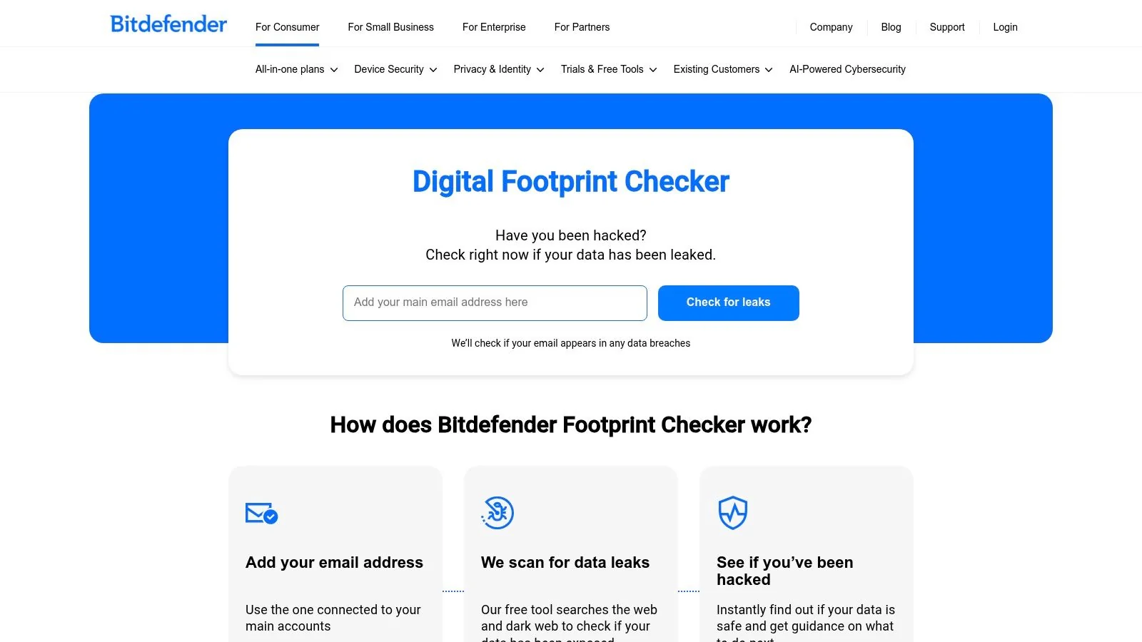 Bitdefender Digital Footprint Checker