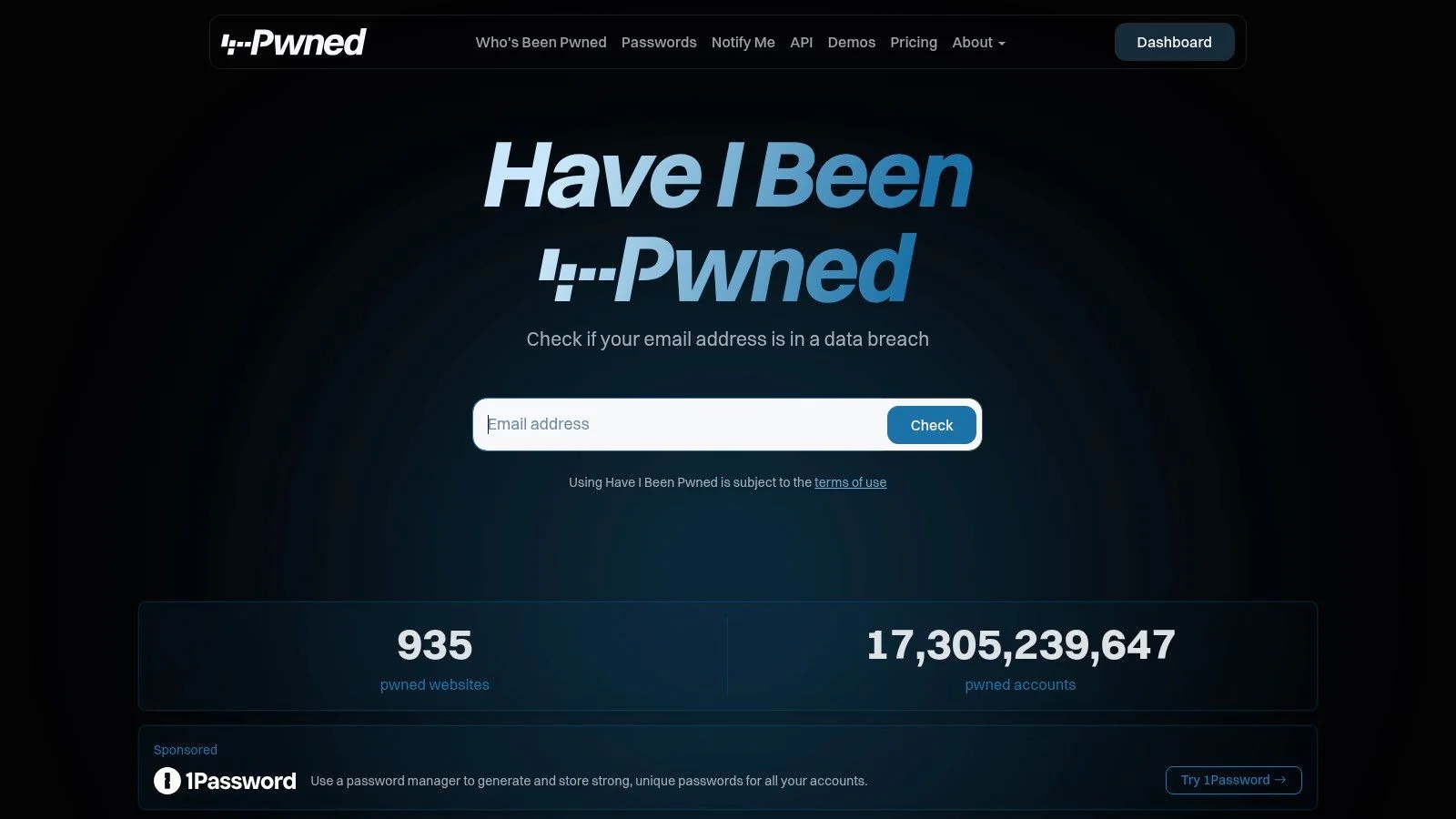 Have I Been Pwned (HIBP) showing a data breach check result