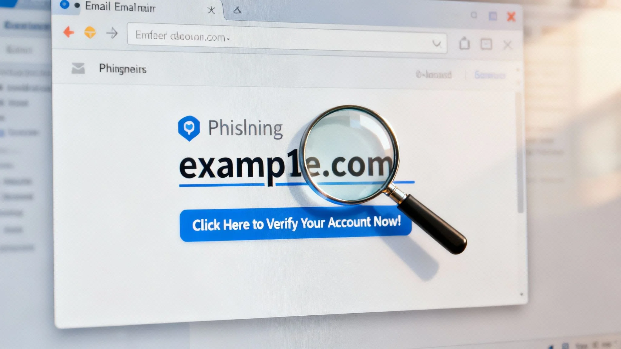 A person closely examining an email on a computer screen, looking for subtle signs of a phishing attempt.